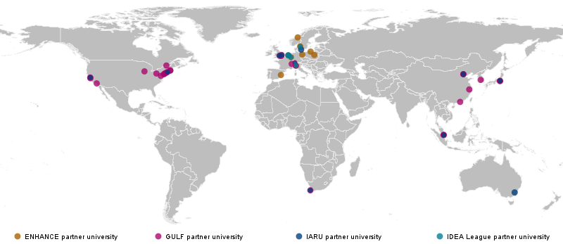 Map of ETH Zurich's alliance partner universities