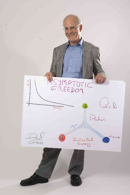 Vergr?sserte Ansicht: Für das Cern hat David Gross 2008 ein Poster der «asymptotischen Freiheit der Quarks» gezeichnet. (Bild: Volker Steger / Cern) 