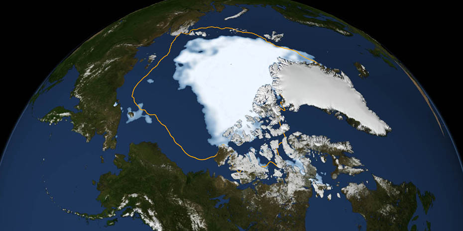 Vergr?sserte Ansicht: Das arktische Meereis am 26. August 2012: Noch nie seit Beginn der Satellitenüberwachung war die Ausdehnung des Eises so gering wie am genannten Datum. (Bild: NASA Goddard Space Flight Center)