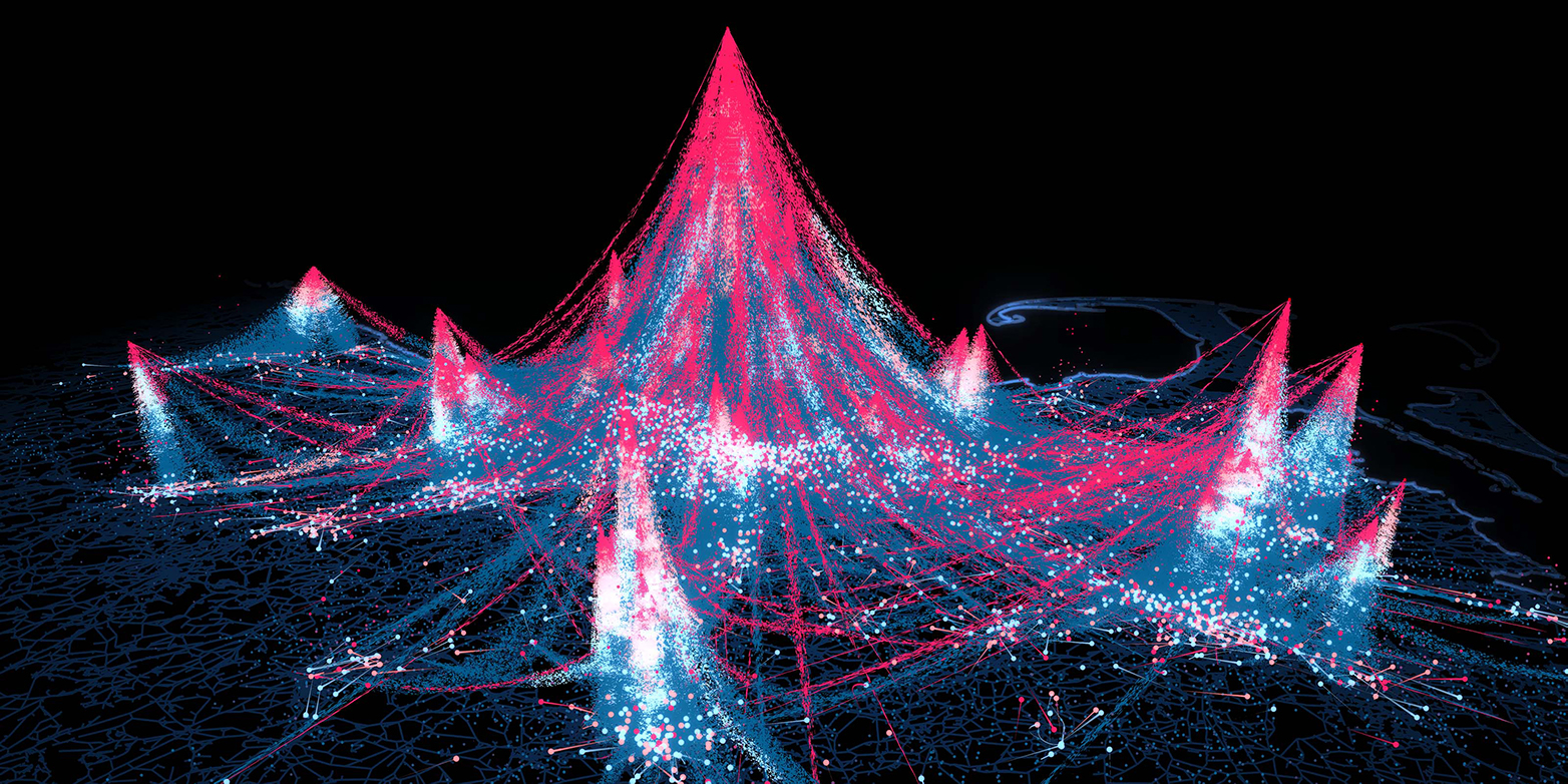 Visualisierung von Personenströmen mit roten und blauen Linien