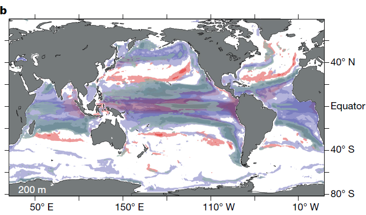 Vergr?sserte Ansicht: Karte, welche die Verteilung von Extremereignissen in 200 Metern Meerestiefe zeigt