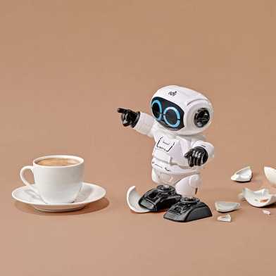 Ein Roboter und eine Kaffeetasse