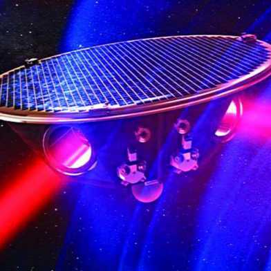 Einer von drei über Laserstrahlen verbundenen Teilen der Weltraumantenne LISA