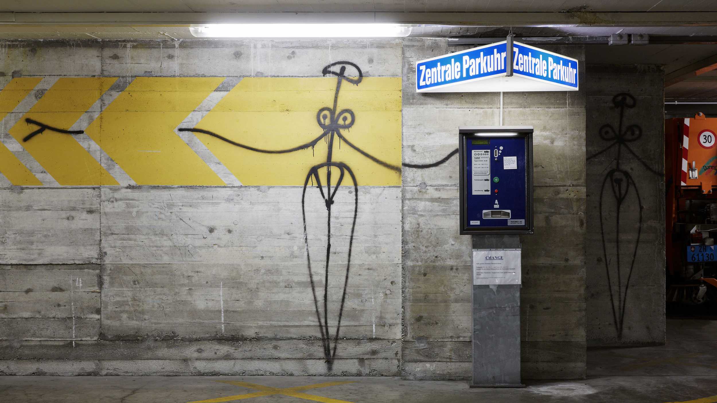 A graffiti by Harald Naegeli in an ETH parking garage