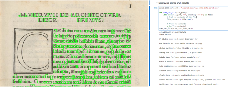 Enlarged view: Historical book excerpt and JupyterNotebook for text recognition