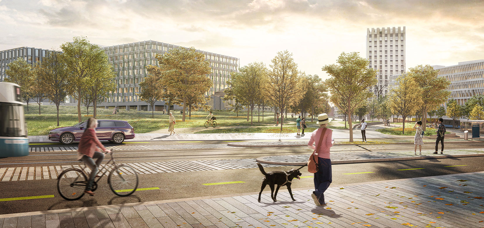 Vergr?sserte Ansicht: Blick über den künftigen Gloriapark zum neuen Spital USZ 365ֱ_365Ͷע-Ͷ MITTE1. (Visualisierung: Atelier Brunecky)