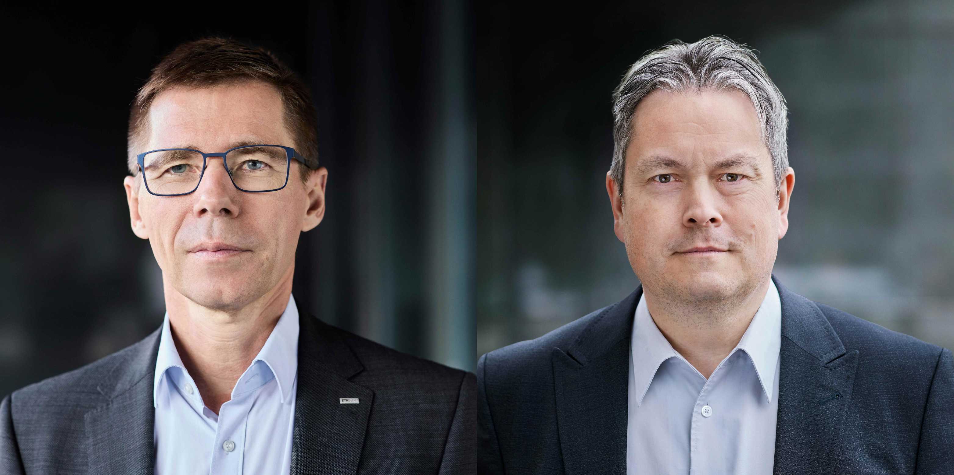 Portraits von ETH-Präsident Joël Mesot und Stefan Spiegel, Vizepräsident für Finanzen und Controlling